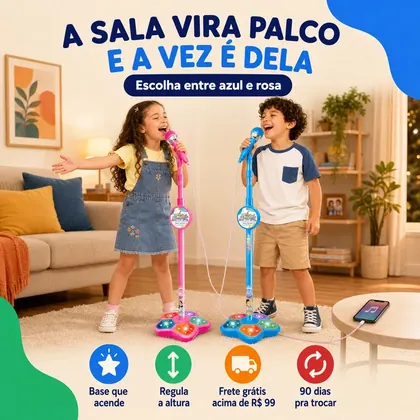Kid Star — Microfone Karaokê Infantil com Palco de Luzes