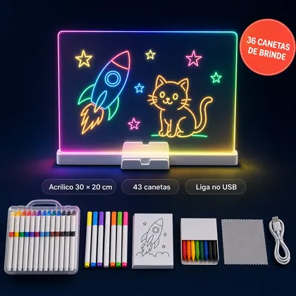 Kit Lousa Mágica LED + Canetinhas Neon