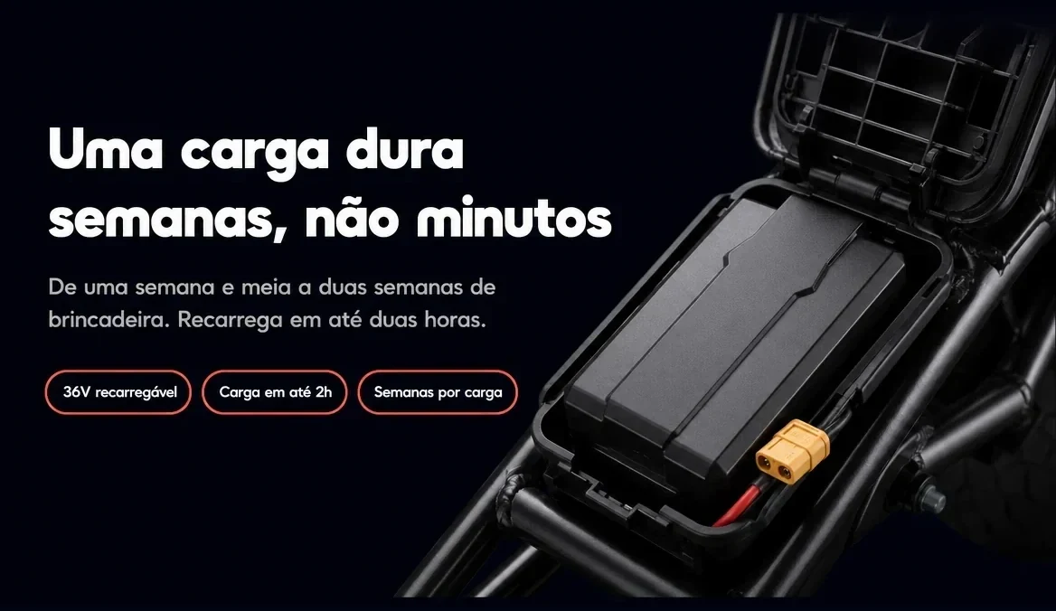 Uma carga dura de uma semana e meia a duas semanas de brincadeira, e recarrega em até duas horas