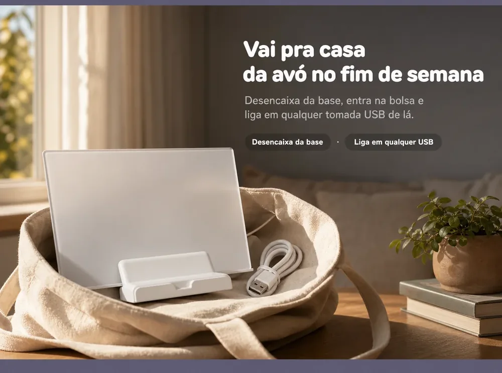 Vai pra casa da avó no fim de semana: desencaixa da base e entra na bolsa