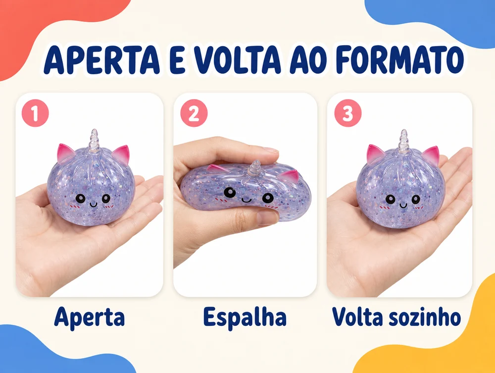 Aperta e volta ao formato: aperta, espalha, volta sozinho
